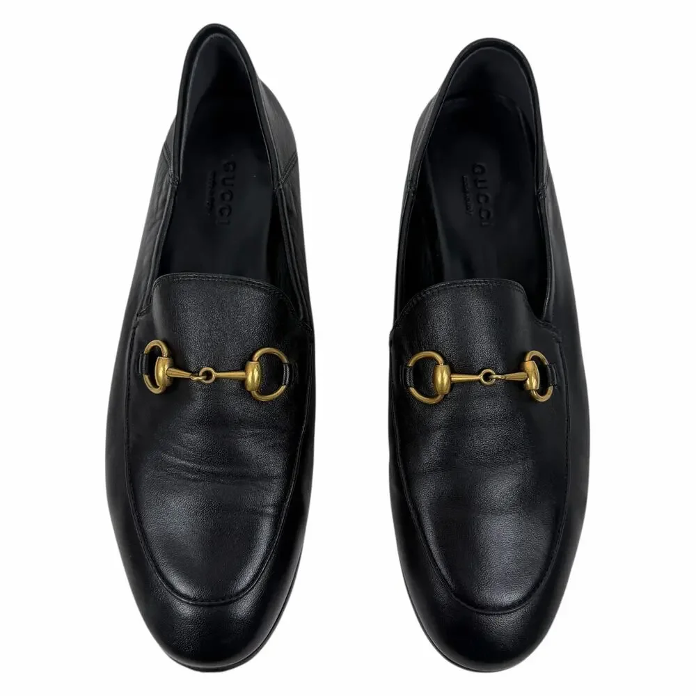 Gucci Brixton Leather Horsebit Loafers Mules Slide Black Size 36
